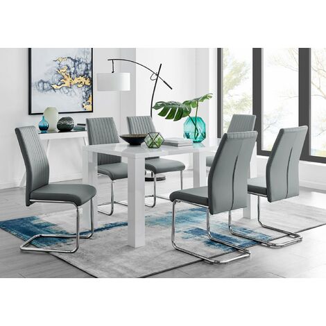 Pivero White High Gloss Dining Table and 6 Lorenzo Dining Chairs