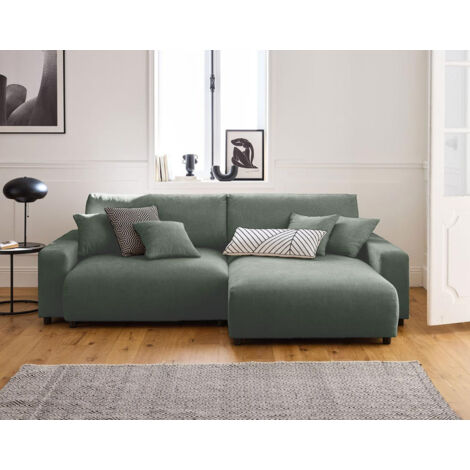 Pivoine - 4-sitzer ecksofa beidseitig montierbar - schlaffunktion und bettkasten - aus strukturiertem samt - grün