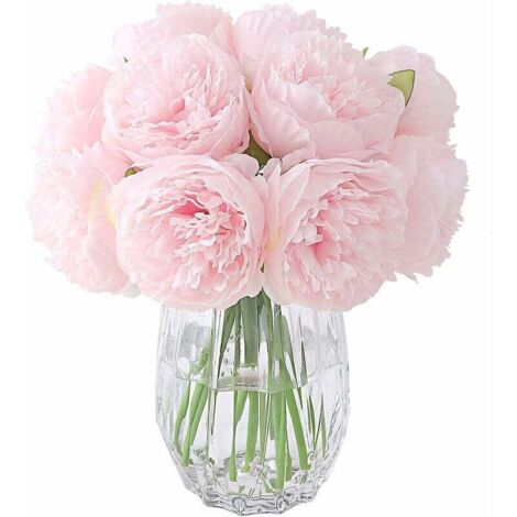 Pivoine artificielle, fausse tête de pivoine en soie florale pour mariage Home Office Hôtel fenêtre rebord décoration (rose clair)