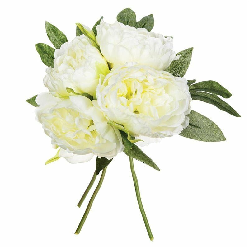 Silumen - Pivoines Artificielles 30cm Bouquet de 4 Fleurs - Blanc - - Blanc|Rose