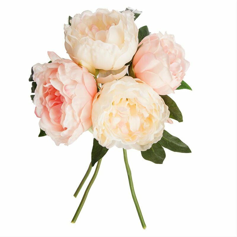 Silumen - Pivoines Artificielles 30cm Bouquet de 4 Fleurs - Rose Blanc|Rose