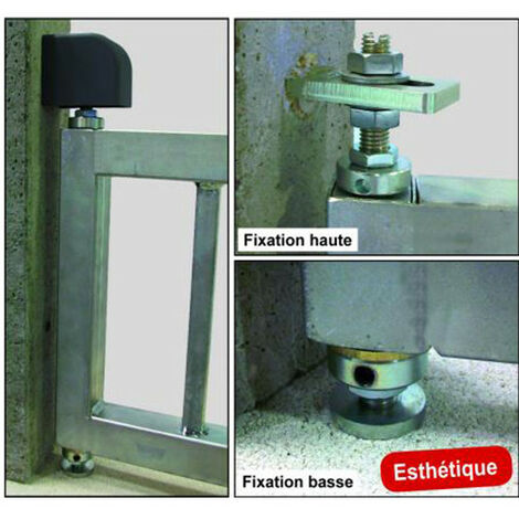 Pivot de portail acier avec seuil fixé à la résine - Carré 45 x 45 mm - Kit fixation haute et basse
