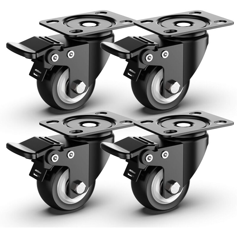 Pivotantes de 50mm Roulettes pour Meubles avec Frein de Sécurité pour Charges Lourdes Capacité Totale de 250KG (Set de 4)