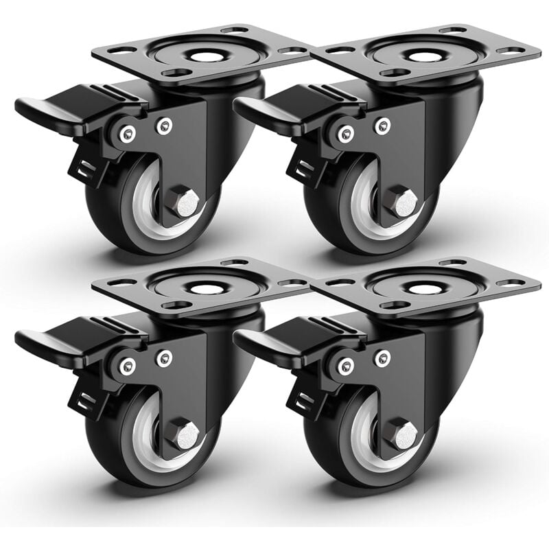 Memkey - Pivotantes de 50mm Roulettes pour Meubles avec Frein de Sécurité pour Charges Lourdes Capacité Totale de 250KG (Set de 4) npterbl