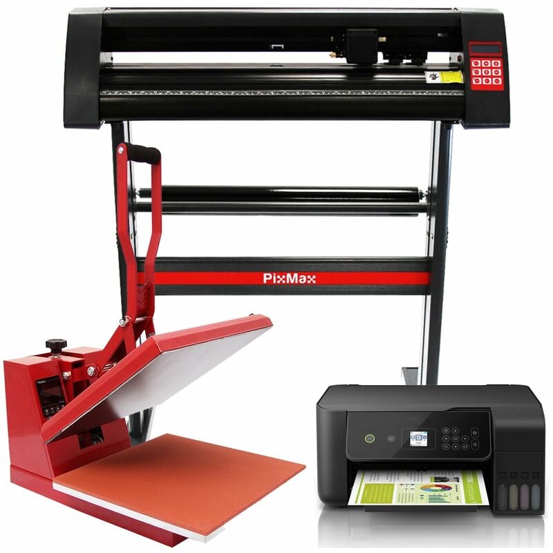 PixMax Presse à Chaud à Ouverture en portefeuille 38x38cm, Plotter de Découpe Vinyle et Imprimante