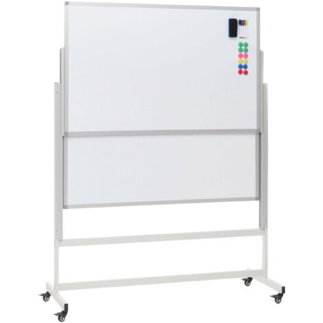 Pizarra blanca móvil con 2 tableros regulables en altura con accesorios 101 x 69 cm 040008573