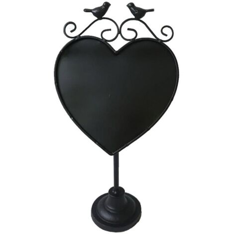 Pizarra de metal negro corazón pájaros cm21,5x14,5h42