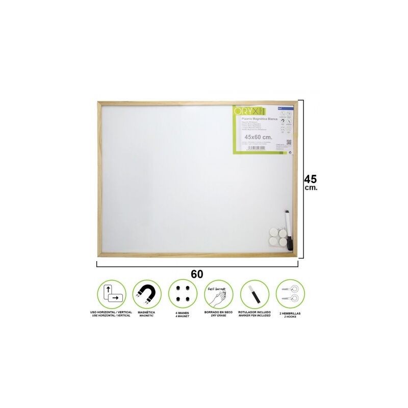 

Pizarra magnetica blanca 45x60 cm. con rotulador y 4 imánes