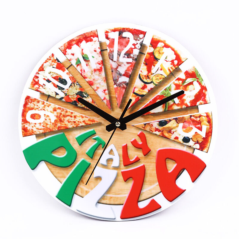 Shining House - Pizza Horloge Murale Pizza Motif Horloge Chambre Horloge Murale en Bois Horloge Murale Décoratif Horloge Murale Bureau Horloge Murale