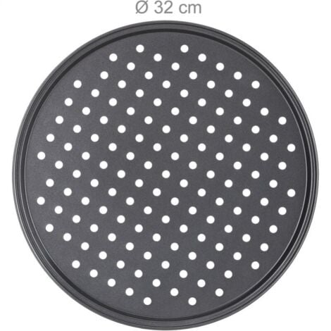 Pizza pan, set of 1, round, perforated, non-stick, tarte flambée, steel, mold, ∅ 32 cm, anthracite