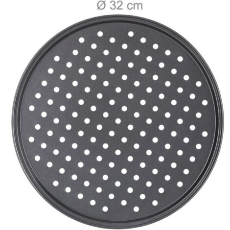 Pizzapfanne, 1er-Set, rund, gelocht, antihaftbeschichtet, Flammkuchen, Stahl, Form, ∅ 32 cm, anthrazit MUMU