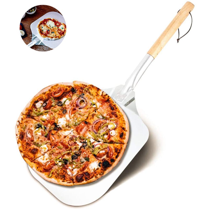Rnemitery - Pelle à pizza, aluminium, manche en bois, spatule professionnelle pour four, manche en bois pratique, facile à ranger, confortable à