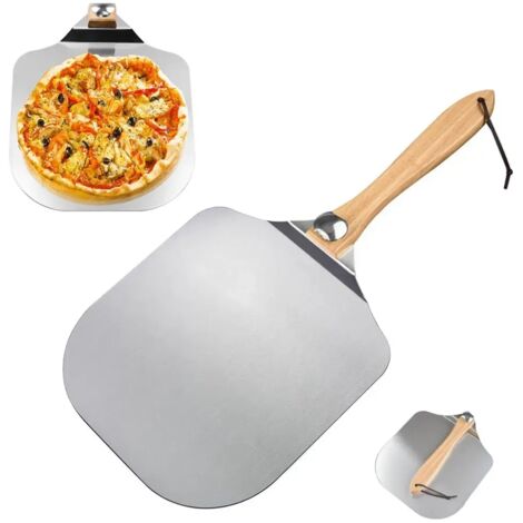 Pizzaschieber aus Aluminium mit 30 cm langem, klappbarem Holzgriff, Gesamtlänge 63,5 cm, geeignet für Backofen und Grill zu Hause und in Restaurants.