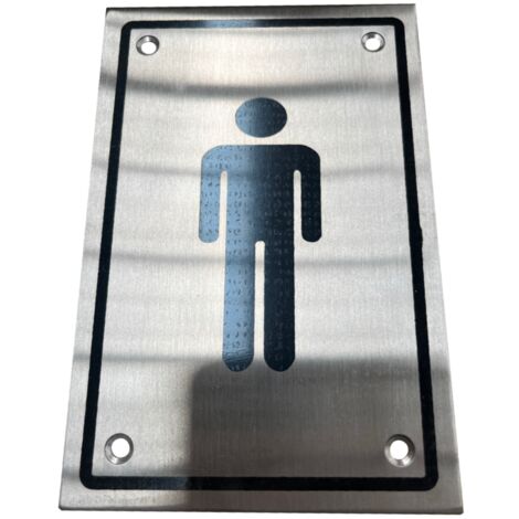 Placa atornillar baño hombres acero inoxidable 15x10cm