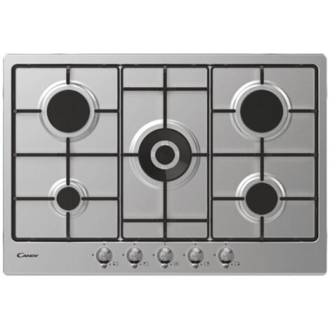 Placa de cocina empotrada Candy Classic CHW74WTX de 75 cm, 5 fuegos, acero inoxidable