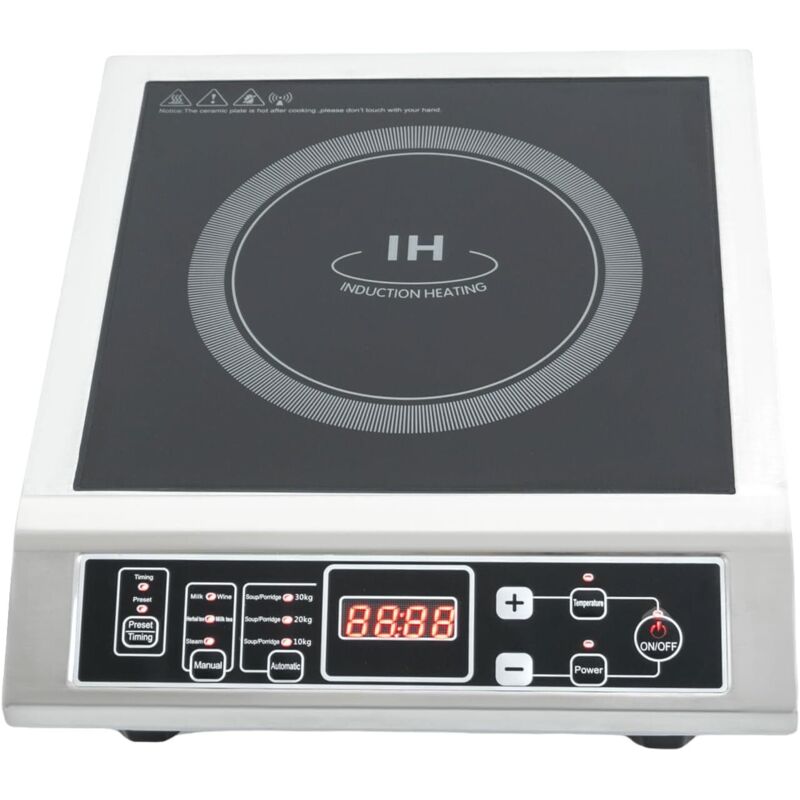 Placa de inducción, placa de inducción, pantalla LED, acero inoxidable/vitrocerámica, 3500 W, 10 niveles de potencia, restaurante, hogar, color negro