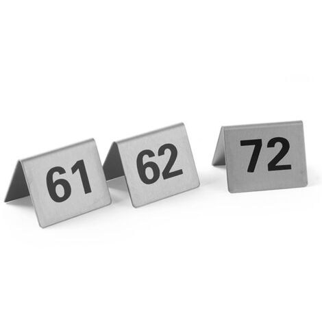 Placa de información de la mesa número 61-72, acero inoxidable, juego de 12 - Hendi 663899