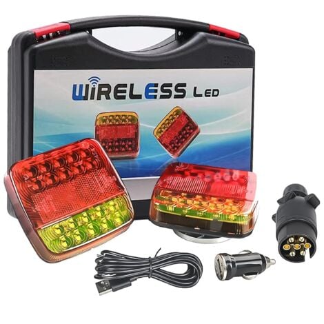 KZQ Placa de luz inalámbrica para remolque, kit de luz trasera magnética para remolque, luz LED wifi, luces traseras LED recargables para remolque, inalámbricas y magnéticas de 12 V y 24 V, luces LED impe
