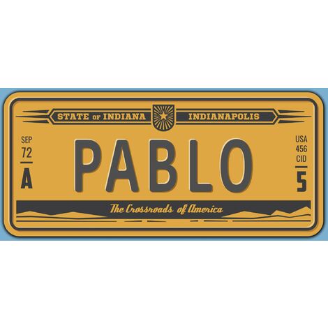 Placa de Matrícula Decorativa de Aluminio o PVC Impreso de Estilo Vintage Americano Personalizado con Nombre 100% Personalizable 8 Modelos (Indiana, PVC 5 mm)