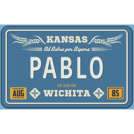 Placa de Matrícula Decorativa de Aluminio o PVC Impreso de Estilo Vintage Americano Personalizado con Nombre 100% Personalizable 8 Modelos (Kansas, Aluminio Dibond 3 mm)