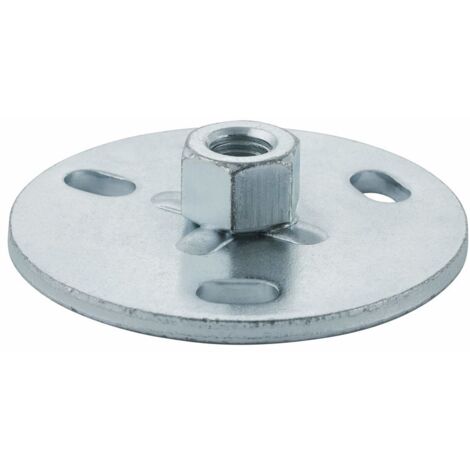 Placa de montaje con casquillo roscado M10, rosca interior, redonda, diámetro 7 cm, 3 orificios, acero galvanizado (alcantarillado HDPE)