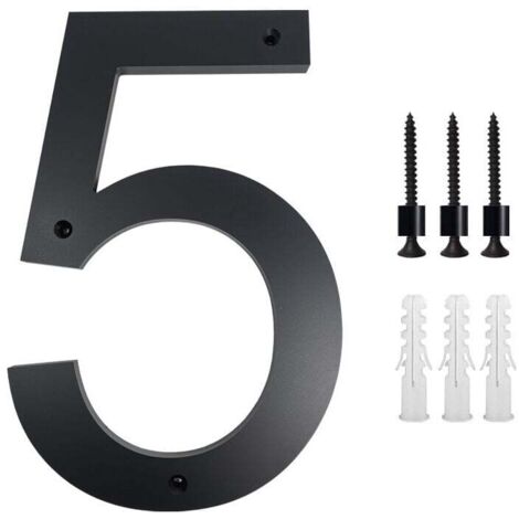 Placa de número de casa de 10 pulgadas (5, negra), moderna placa de número de puerta de aleación de zinc, números de dirección de casa