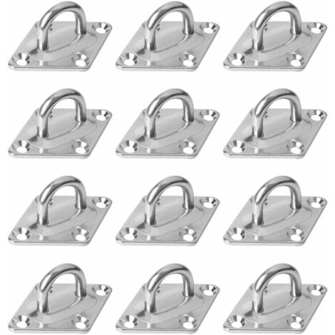 Placa de ojal de acero inoxidable M5 (12 piezas), gancho de cubierta de techo Ganchos de placa de techo de acero inoxidable en forma de U de pared para barco, yoga, correa de entrenamiento, columpio,