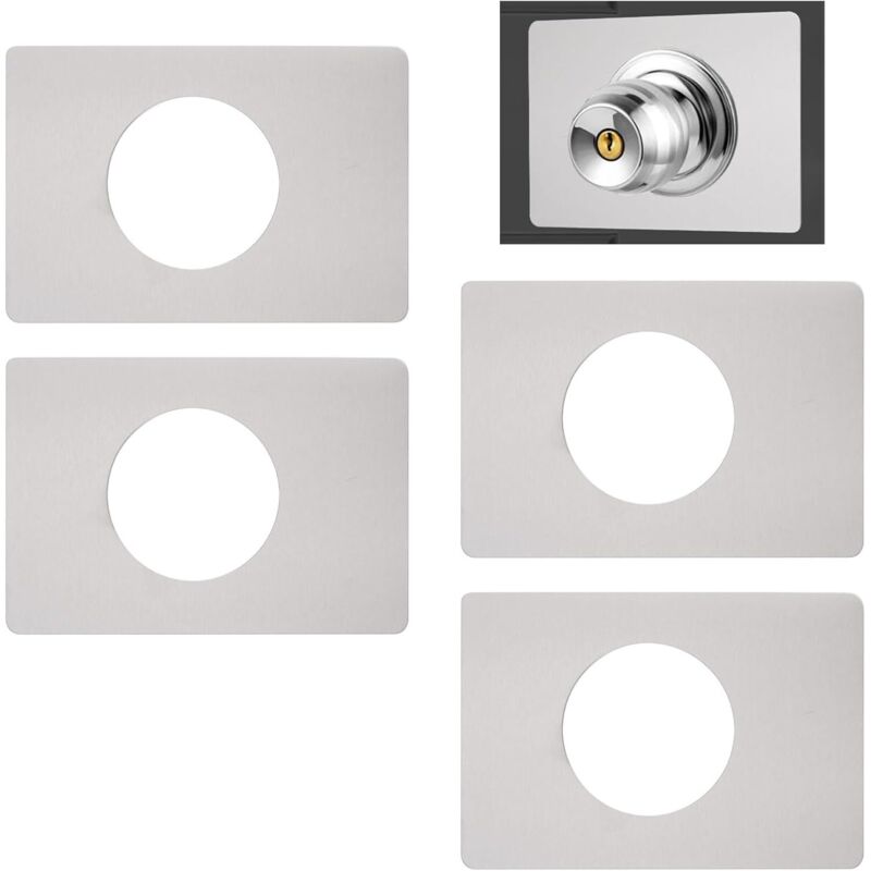 Placa de refuerzo para cerradura de puerta, kit de reparación autoadhesivo de 4 piezas para manijas de puertas de acero inoxidable, placas cuadradas