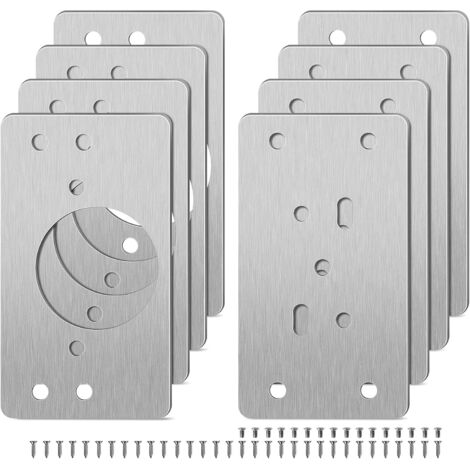 Placa de Reparación de Bisagras 8 Piezas Placas de Soportes de Reparación con 48 Tornillos Fijación Kit de Reparación De Bisagras para Madera Muebles Estantes Gabinete Armario 90  50mm