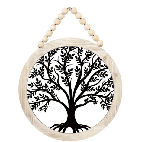 Placa decorativa de madera para pared, hecha a mano, con motivo del Árbol de la Vida en 3D en color negro, 1 pieza.