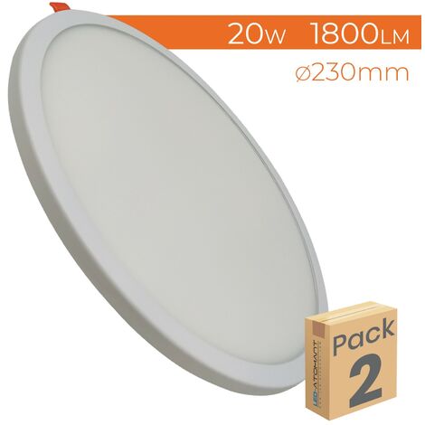 Placa Downlight LED Circular Plana 20W 1800LM Corte Ajustable 50-180mm A++