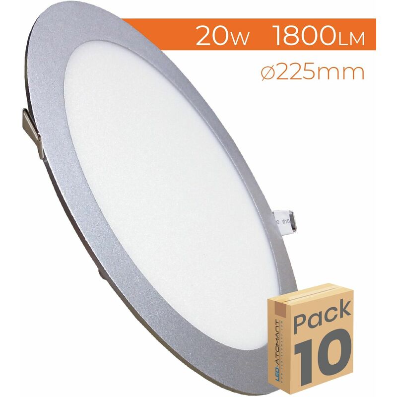 

Placa Downlight LED Circular Plana 20W 1800LM Marco Plata Corte 205mm | Blanco Frío 6500K - Pack 10 Uds. - Blanco Frío 6500K