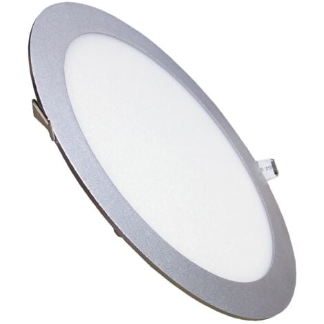 Placa Downlight LED Circular Plana 24W 2200LM Corte 280mm Marco Plata
