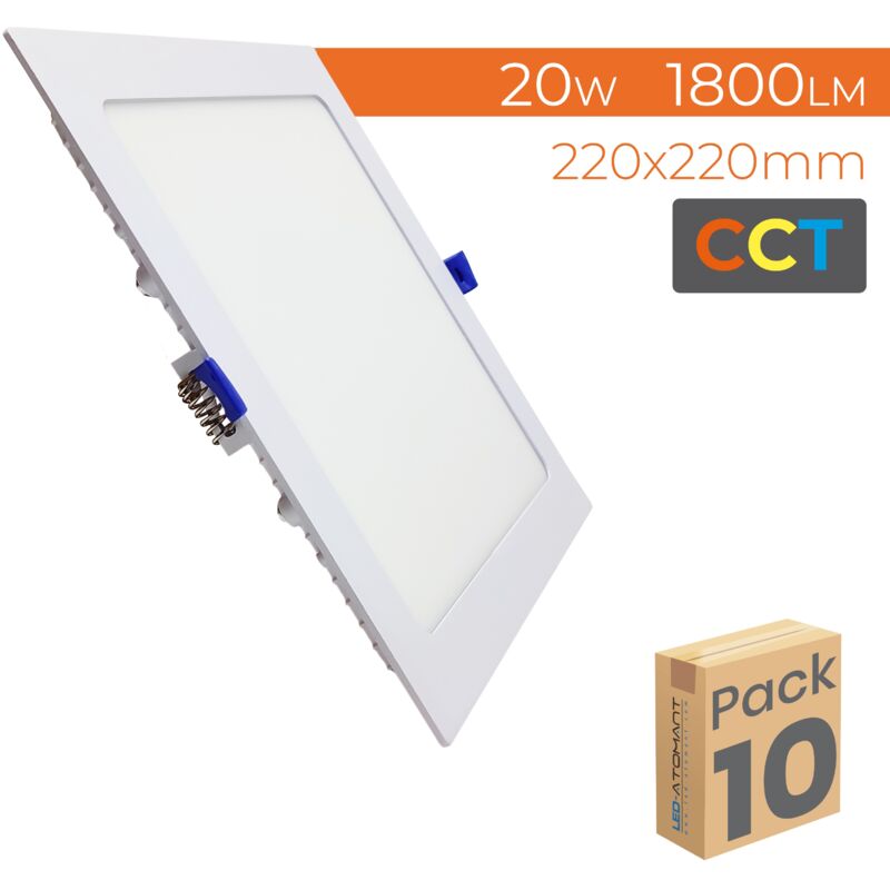 

Placa Downlight LED Cuadrada Plana 20W 1800LM Corte 205mm | Blanco Frío 6500K - Pack 10 Uds. - Blanco Frío 6500K