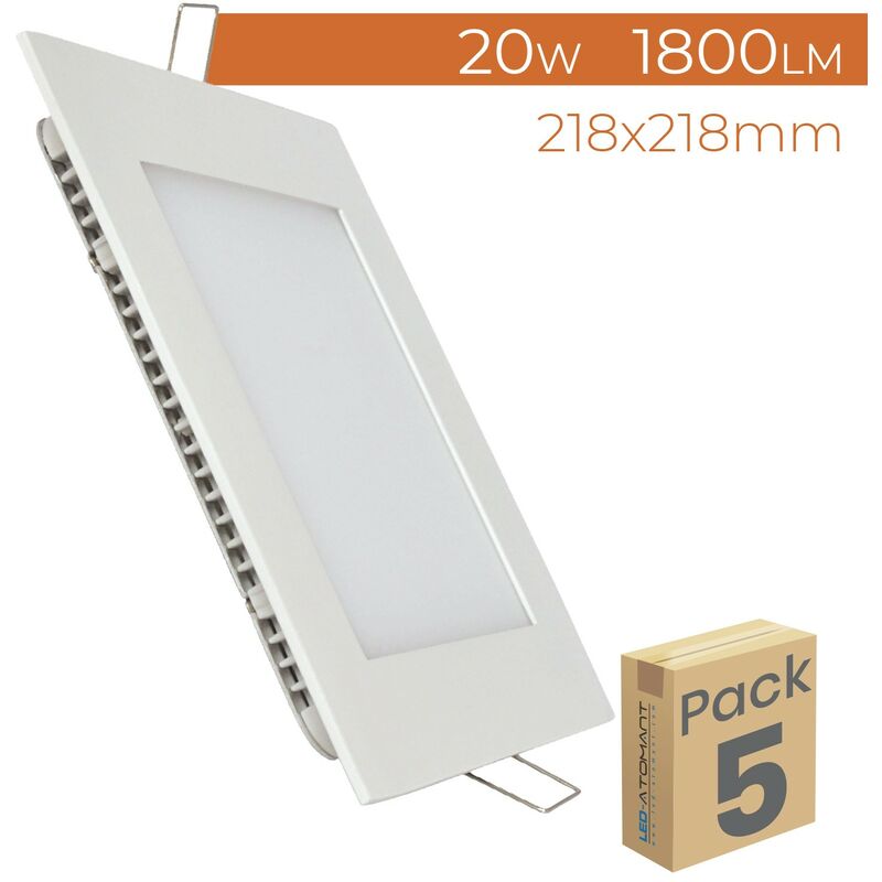 

Placa Downlight LED Cuadrada Plana 20W 1800LM Corte 205mm | Blanco Neutro 4500K - Pack 5 Uds. - Blanco Neutro 4500K