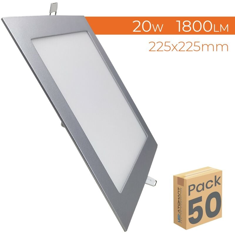 

Led Atomant Sl - Placa Downlight LED Cuadrada Plana 20W 1800LM Corte 205mm Marco Plata | Blanco Cálido 3000K - Pack 50 Uds. - Blanco Cálido 3000K