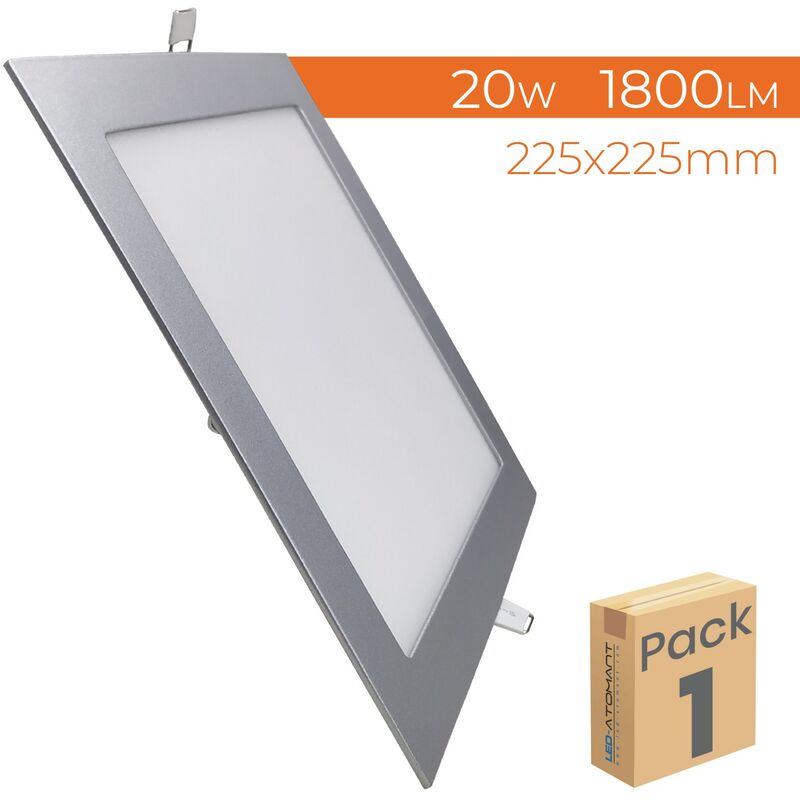 

Placa Downlight LED Cuadrada Plana 20W 1800LM Corte 205mm Marco Plata | Blanco Neutro 4500K - Pack 1 Ud. - Blanco Neutro 4500K