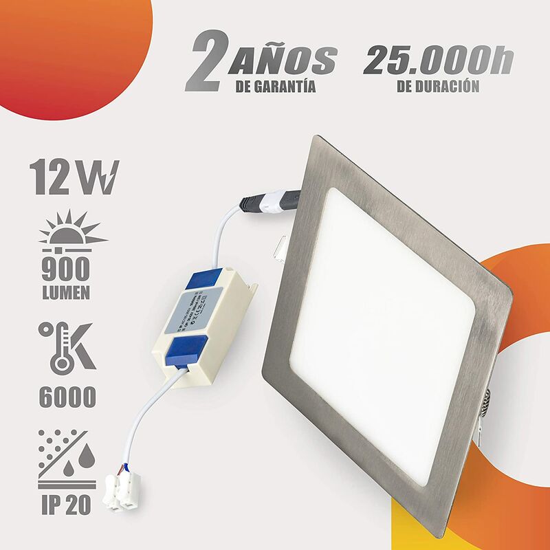 

Placa niquel Downlight LED Cuadrado 12W 900Lm (Pack x2) 6000K Corte 160mm IP20 AC185-265V |AVANCE LED