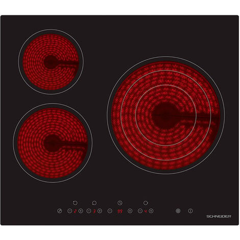 Placa Vitrocerámica SCHNEIDER 3 zonas 60cm 5700w Negra SCCH603TSE1 Version 2023