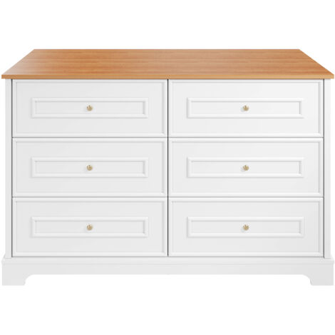 PLACARD 6 tiroirs rangement style retro MDF et Particle Board Blanc 120.00x40.00x76.00 cm