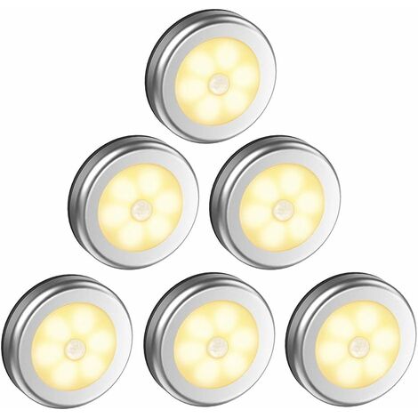 Placard / armoire à LED 6 petite veilleuse lampe de penderie éclairage LED à détecteur de mouvement avec base magnétique pour vitrine d'escalier de cuisine argent lumière blanc chaud