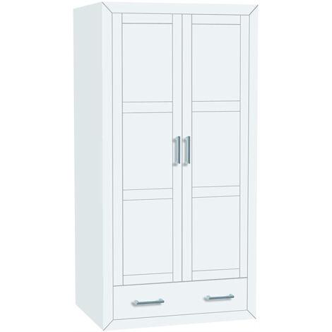Placard Armoire meuble de rangement en MDF et pin massif laqué blanc - Longueur 105 x Profondeur 55 x Hauteur 200 cm