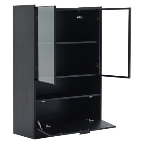 PLACARD AVEC ÉCLAIRAGE LED ET RANGEMENT SPACieux EN PLATEAU DE PARTICULES NOIR 80X35X120 CM