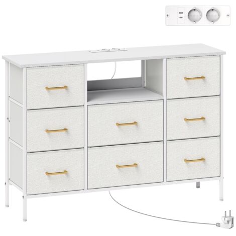 PLACARD avec rangement et ports de charge Polyester Blanc Crème 110W x 30D x 76H cm