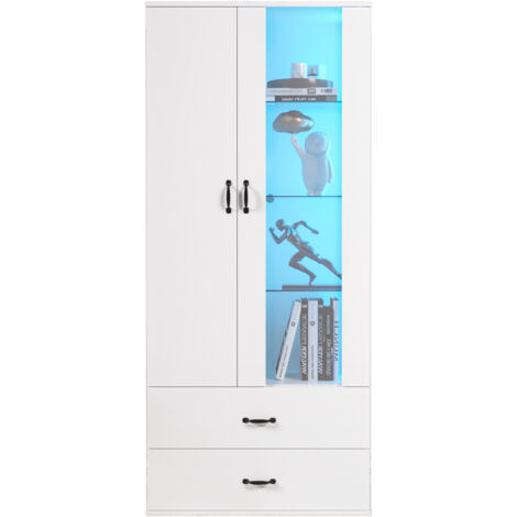 PLACARD avec verre acrylique éclairage LED Particle Board Blanc 59.50x35.00x182.00 cm