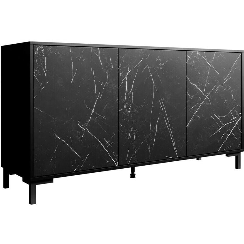 Mobilier1 - Buffet Charlotte 159, Noir + Marbre noir, 81x150cm, Le nombre de portes: 045cm, Stratifié