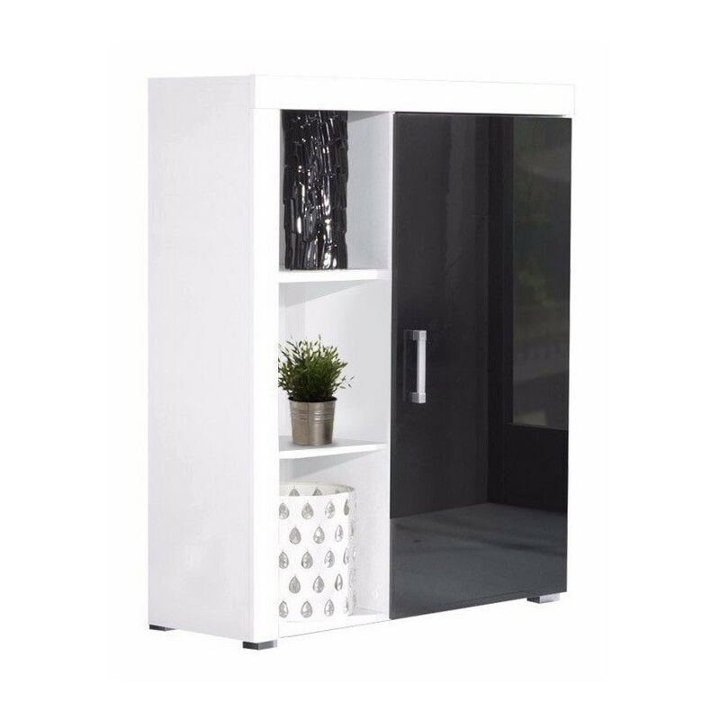 Buffet Odebeli 102, Blanc + Noir brillant, 114x90cm, Le nombre de portes: 035cm, Étagères, mdf, Stratifié