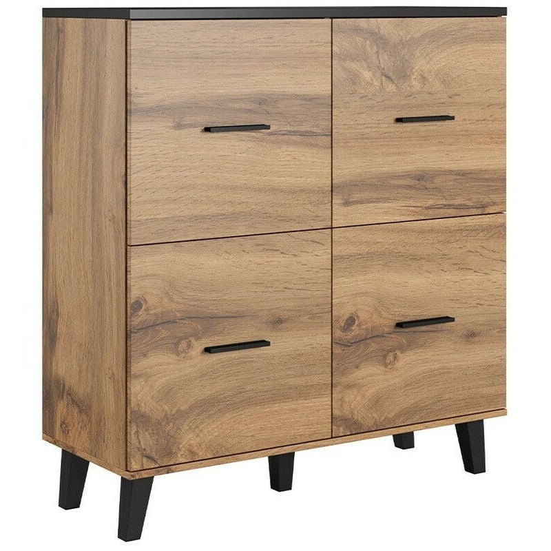 Buffet Larfloi 105, Chêne wotan + Noir, 119x110cm, Le nombre de portes: 045cm, Étagères, Stratifié