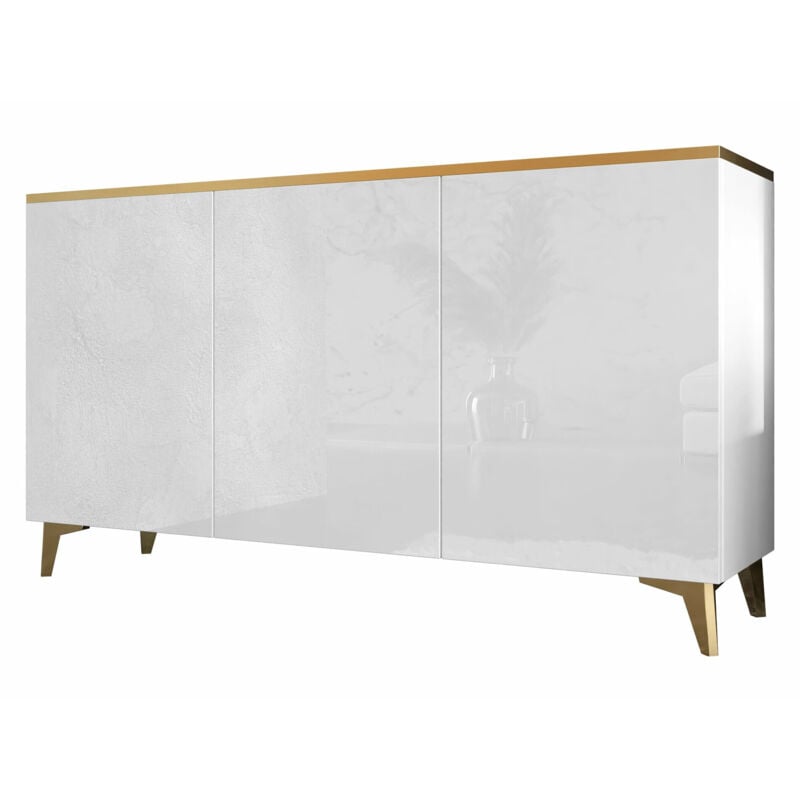 Buffet Comfivo Virfera 101, Blanc + Blanc brillant, 85x150cm, Le nombre de portes: 040cm, Stratifié, mdf