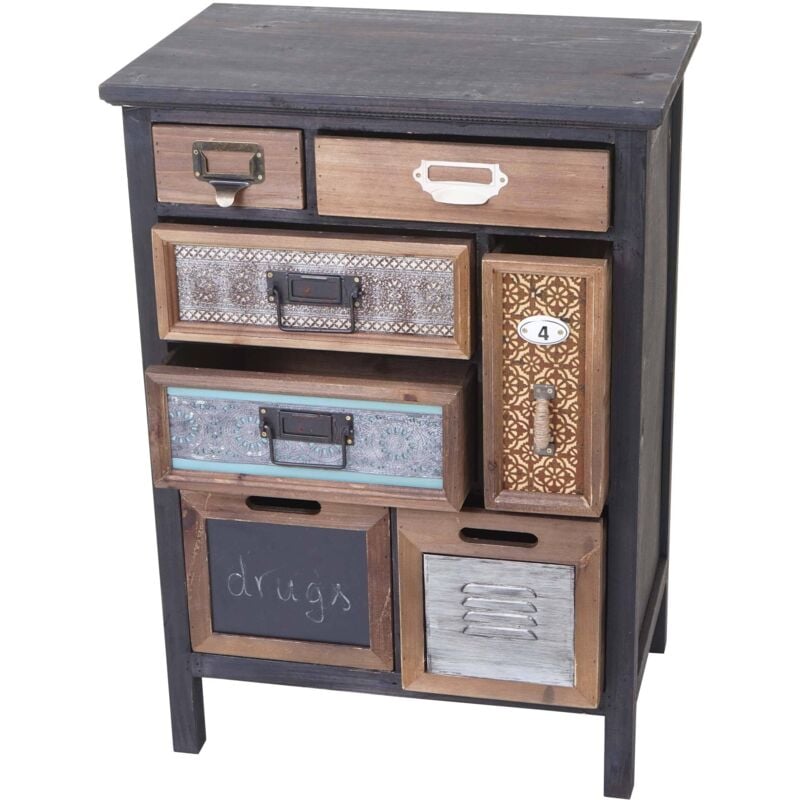 Jamais utilisé] Placard de pharmacien HHG 068, commode, bois massif de sapin, vintage, patchwork 78x55x35cm